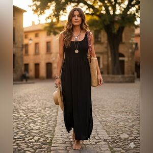 A NEW DAY Black Knit Sleeveless Side Slit Maxi Dress with Pockets Small